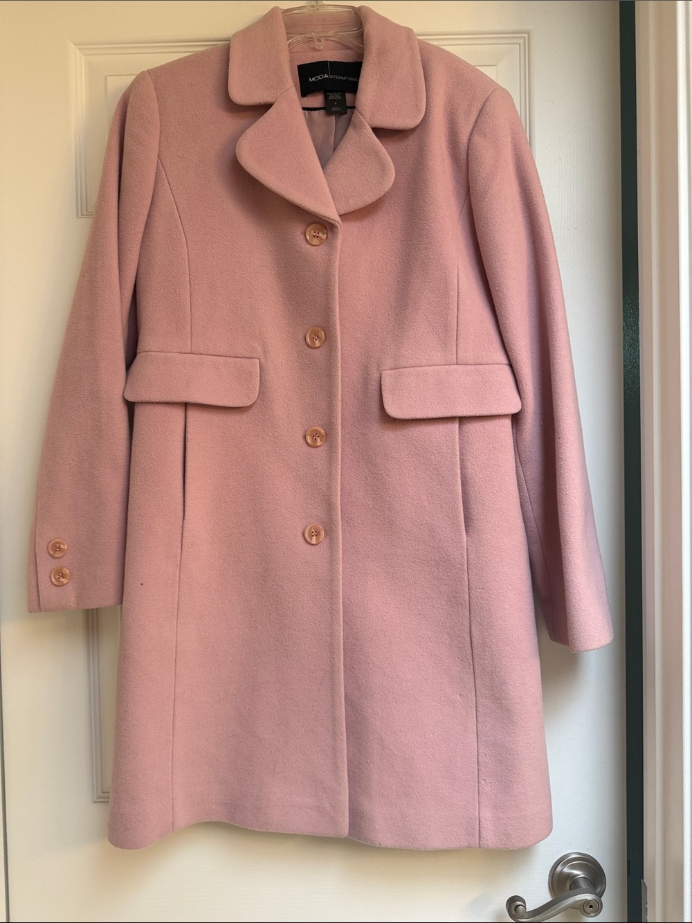 Blush Pink Wool-Blend Single-Breasted Pea Coat